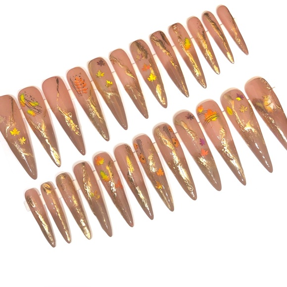 Custom Handmade Press On Nails Gel 3X Long Stiletto Ombre Brown Metallic Nails - Picture 6 of 9